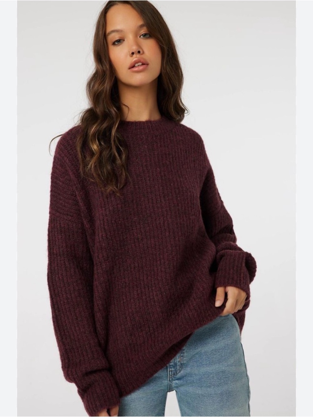 Ardene Ribbed Crewneck Sweater - Plum